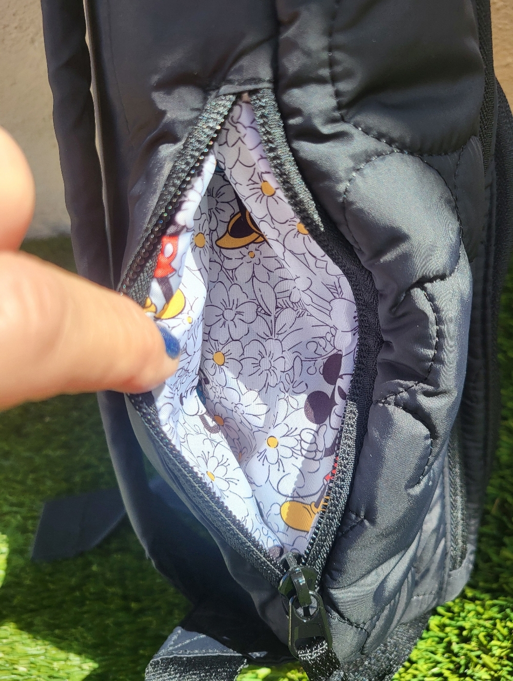 Vera Bradley Disney Black Quilted Sling Backpack with Mickey Mouse Interior. - Picture 8 of 16